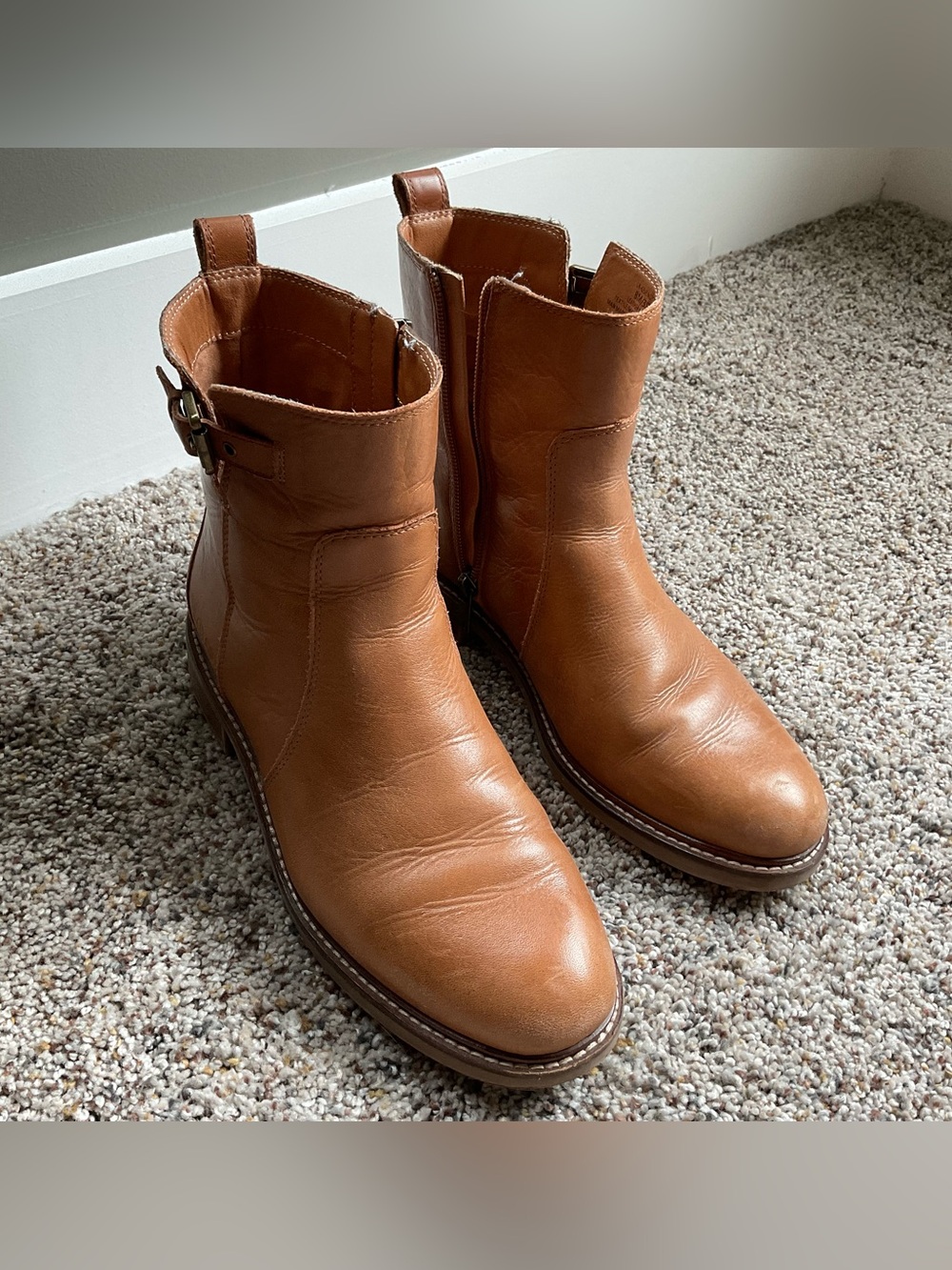 Lucky Brand Women's Tan Leather Ankle Boots with Side Buckle